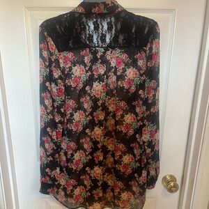 No Boundaries Pink and Red Floral Sheer Blouse